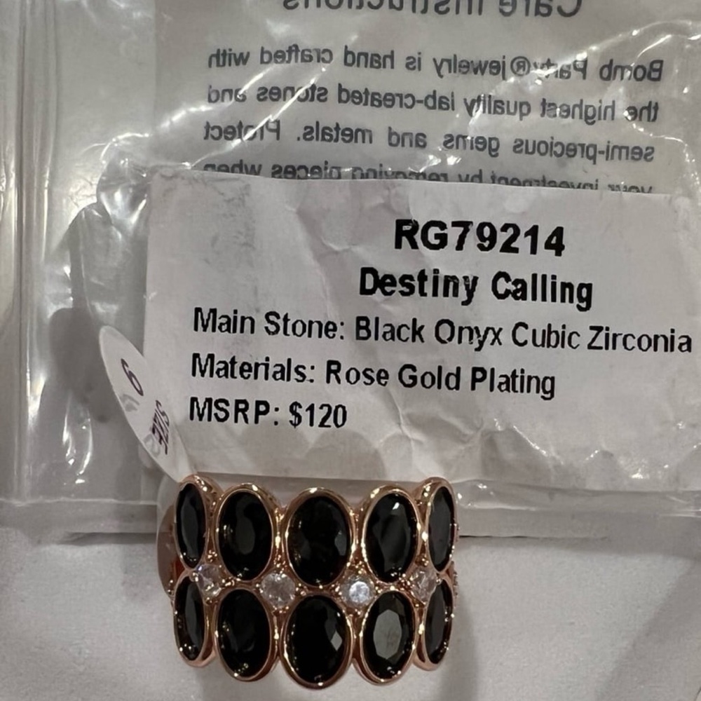 Bomb Party BP Black Onyx Rose Gold plating Ring Size 9 “Destiny Calling” RG79214